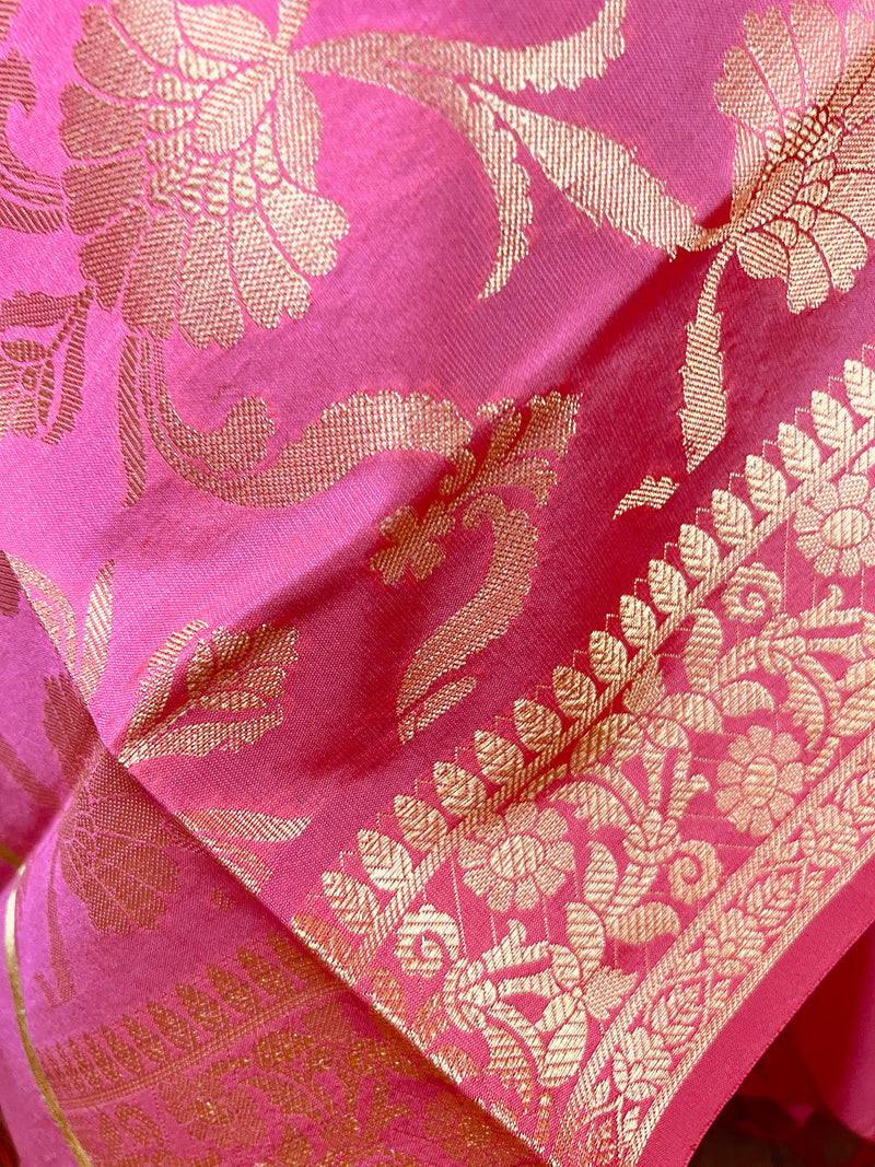 Rose Pink Banarasi Silk Designer Dupatta  with Floral Jaal | Light Weight Dupatta  | Stole | Scarf | Benarasi Dupatta | Gift For Her