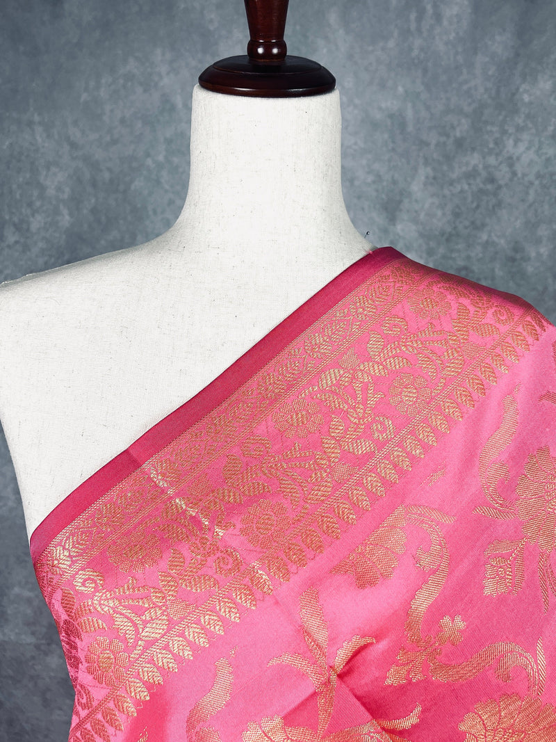 Rose Pink Banarasi Silk Designer Dupatta  with Floral Jaal | Light Weight Dupatta  | Stole | Scarf | Benarasi Dupatta | Gift For Her