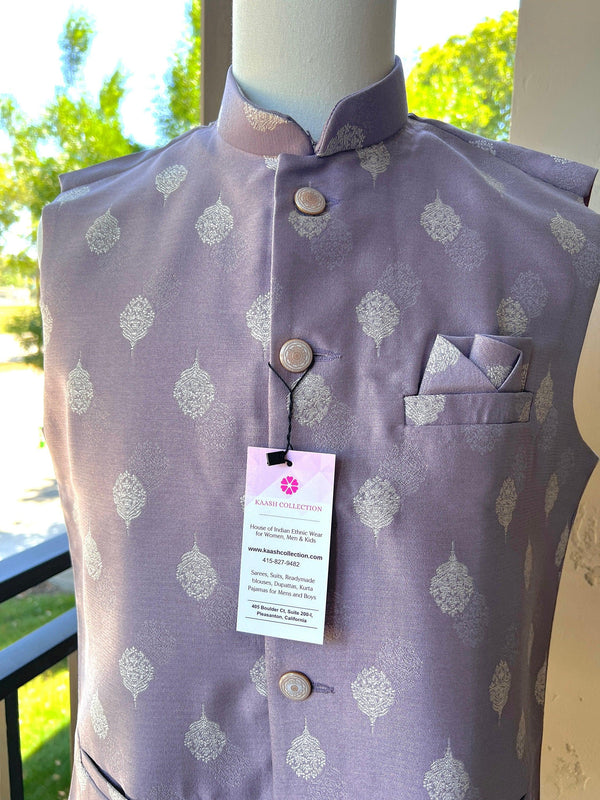 Designer Lavender Color Modi Nehru Jacket For Men in Silk | Waist Coat | Jacket for Kurta | Gift For Him | Indian Wedding Wear for Men - Kaash