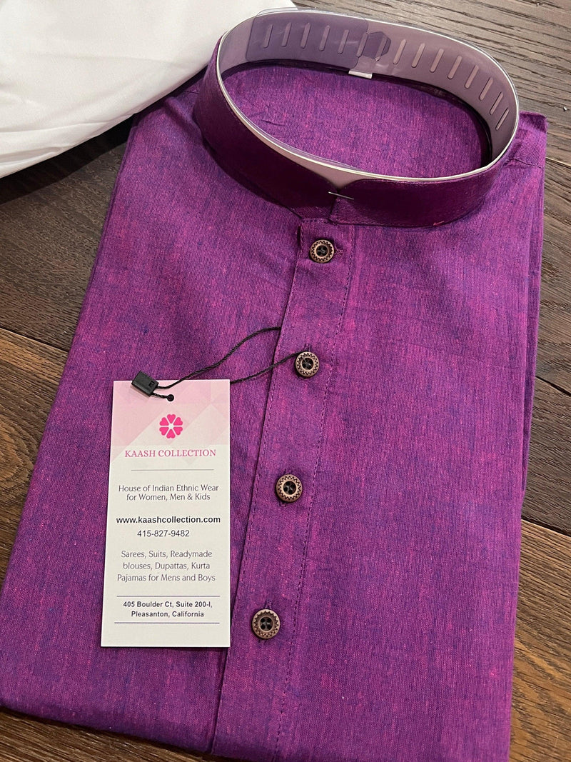 Slate Grey Color Kurta | Teal Color Kurta | Purple Color Kurta | Pure Cotton Handloom Kurta with White Pajama | Summer Wear | Gift For Him - Kaash