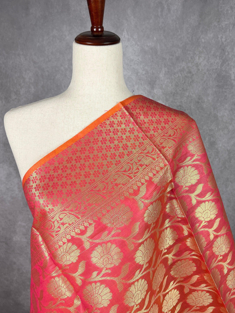 Dark Peach Color Banarasi Silk Dupatta with Muted Gold Zari Weaved Cotton Silk Dupatta | Light Weight Dupatta| Benarasi Dupatta - Kaash