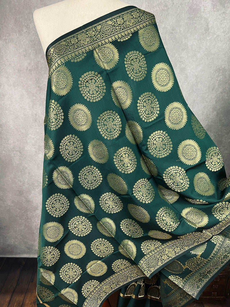 Bottle Green Banarasi Silk Chakra Designer Dupatta with Muted Gold Zari| Light Weight Dupatta | Stole | Scarf | Benarasi Dupatta - Kaash