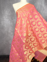 Pink Color Benarasi Handwoven Semi Silk Dupatta with Muted Gold Zari Weaving | Dupatta | Stole | Scarf | Dupattas for Wedding - Kaash