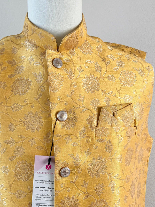 Designer Light Yellow Color Modi Nehru Jacket For Men in Soft Silk | Jackets for Kurtas | Gift For Him | Indian Wedding Party Wear Jackets - Kaash