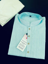 Pastel Sea Blue Color Premium Pure Linen Cotton Kurta Pajama Set for Men | Cotton Men Kurtas | Light Blue Color Kurta | Soft Kurta for Men - Kaash