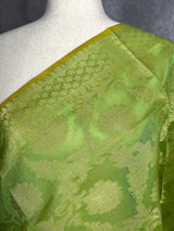 Pastel Light Green Color Benarasi Handwoven Semi Silk Dupatta with Muted Gold Zari Weaving | Dupatta | Stole | Scarf | Dupattas for Wedding - Kaash