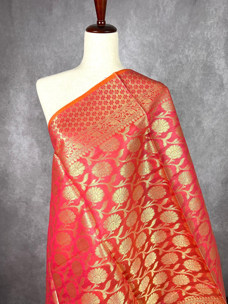 Dark Peach Color Banarasi Silk Dupatta with Muted Gold Zari Weaved Cotton Silk Dupatta | Light Weight Dupatta| Benarasi Dupatta - Kaash