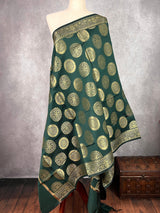 Bottle Green Banarasi Silk Chakra Designer Dupatta with Muted Gold Zari| Light Weight Dupatta | Stole | Scarf | Benarasi Dupatta - Kaash