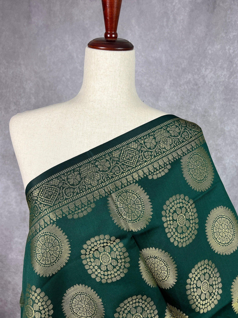 Bottle Green Banarasi Silk Chakra Designer Dupatta with Muted Gold Zari| Light Weight Dupatta | Stole | Scarf | Benarasi Dupatta - Kaash