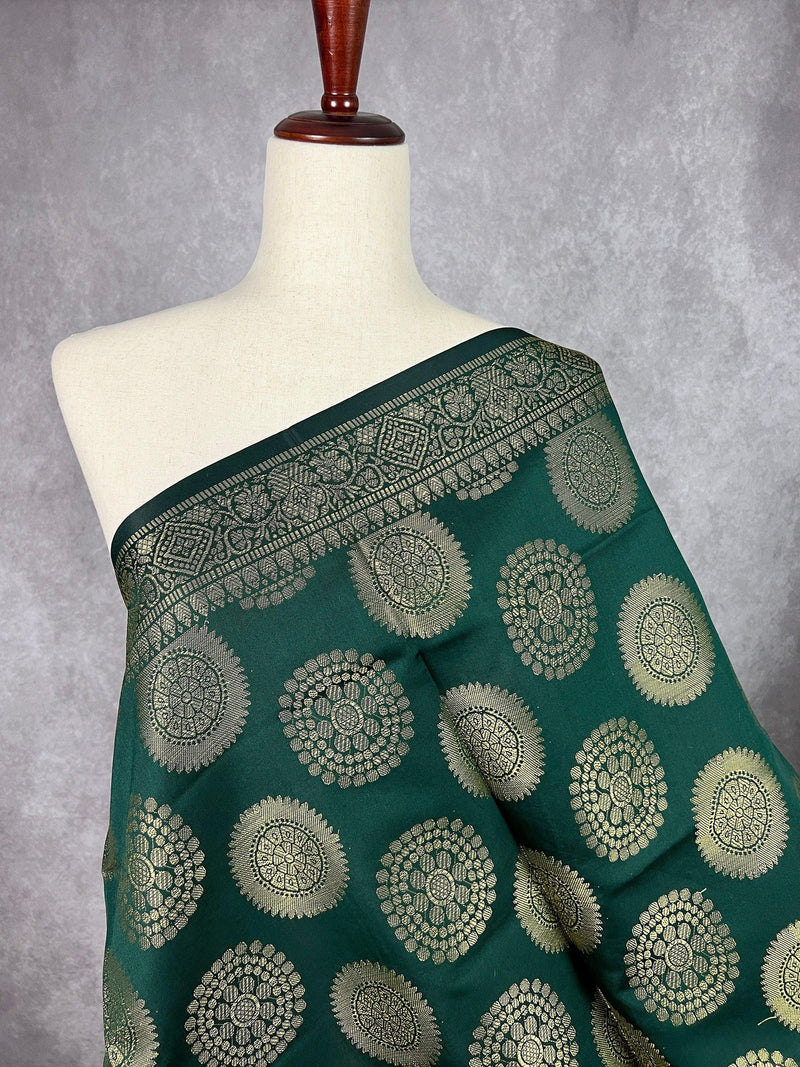 Bottle Green Banarasi Silk Chakra Designer Dupatta with Muted Gold Zari| Light Weight Dupatta | Stole | Scarf | Benarasi Dupatta - Kaash