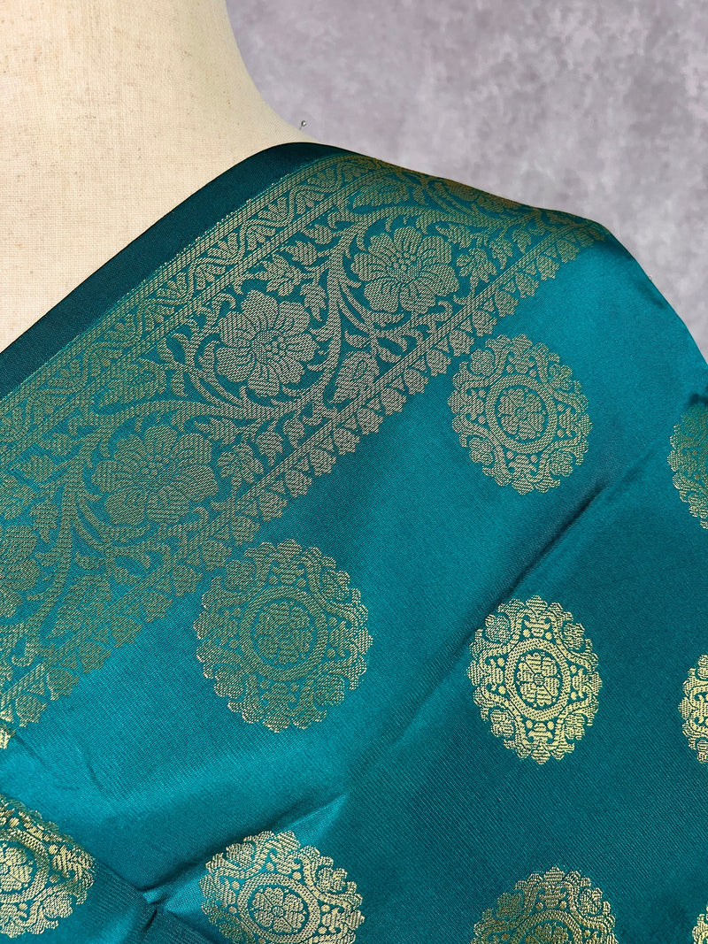 Rama Green Banarasi Silk Chakra Designer Dupatta with Muted Gold Zari| Light Weight Dupatta | Stole | Scarf | Benarasi Dupatta