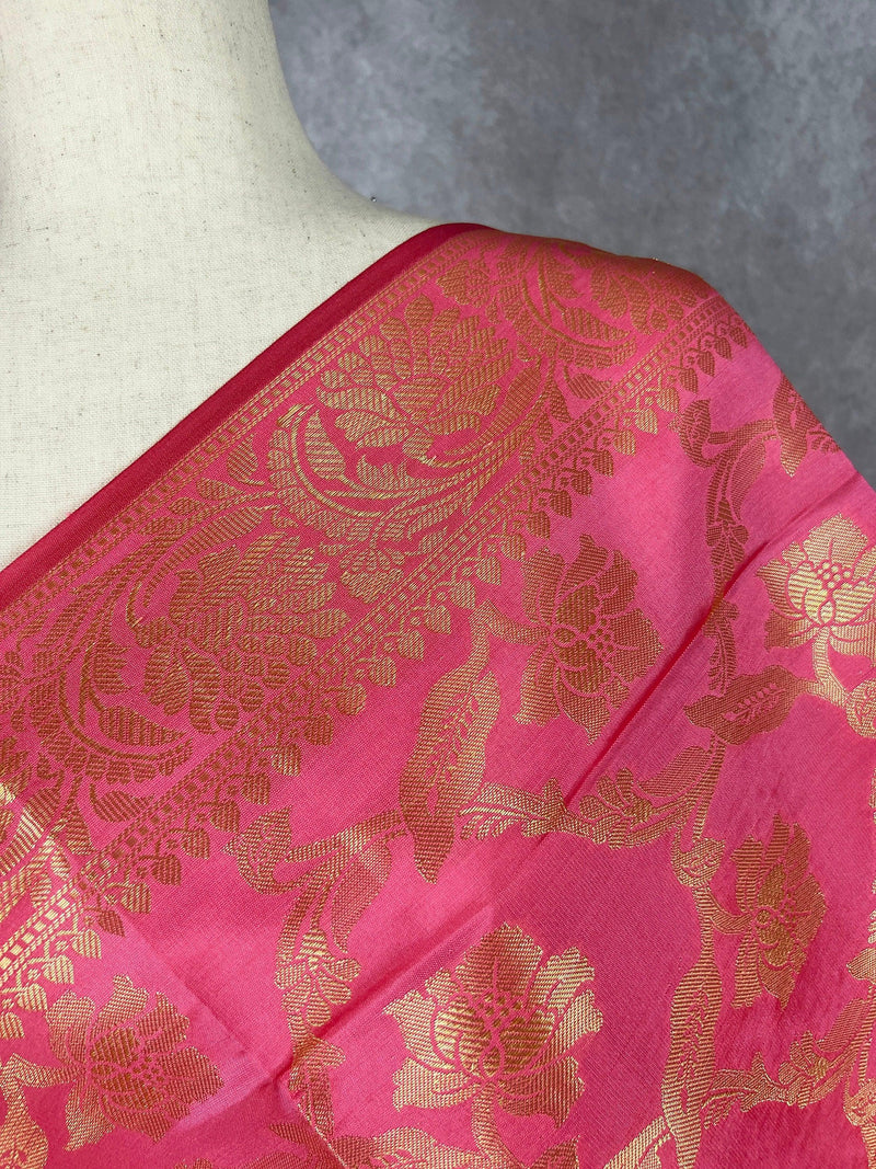 Pink Banarasi Floral Soft Silk dupatta with Muted Gold Zari Weaving | Light Weight Dupatta | Silk Dupatta | Stole | Gift For Her - Kaash