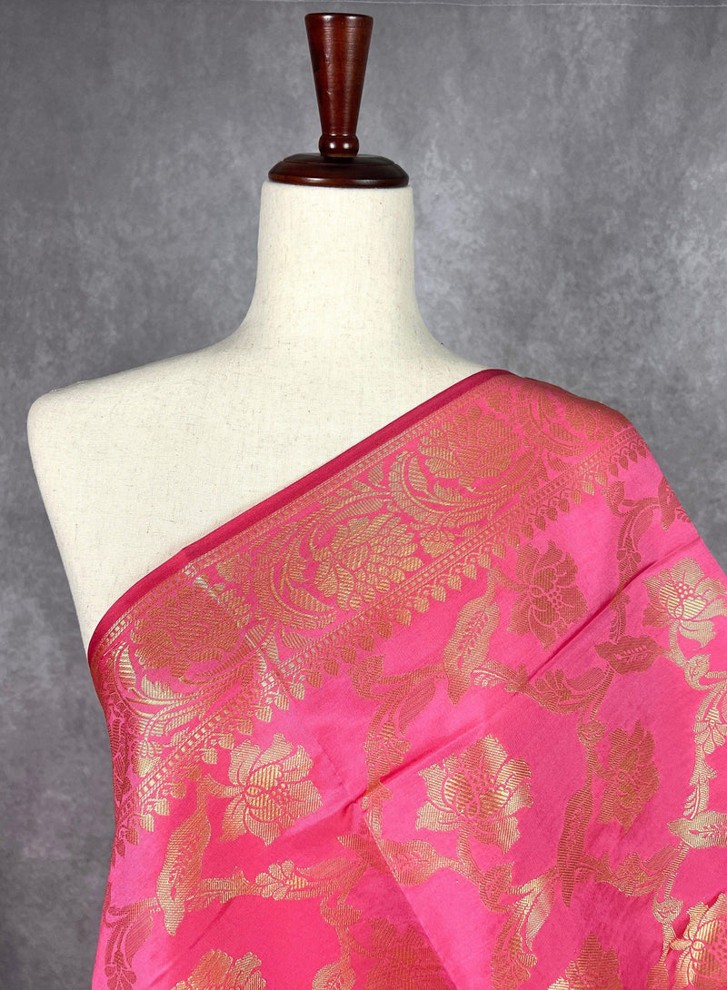 Pink Banarasi Floral Soft Silk dupatta with Muted Gold Zari Weaving | Light Weight Dupatta | Silk Dupatta | Stole | Gift For Her - Kaash