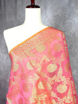 Pink Color Benarasi Handwoven Semi Silk Dupatta with Muted Gold Zari Weaving | Dupatta | Stole | Scarf | Dupattas for Wedding - Kaash