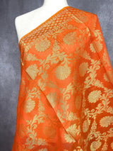 Orange Color Benarasi Handwoven Semi Silk Dupatta with Muted Gold Zari Weaving | Dupatta | Orange Dupatta | Scarf | Dupattas for Wedding - Kaash