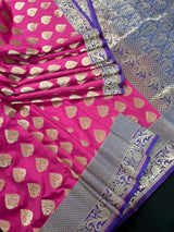 Mauve Pink Traditional Banarasi Handloom Saree in Banarasi Silk with Muted Gold Zari Weaving - Muted Gold Buttas - Grand Pallu