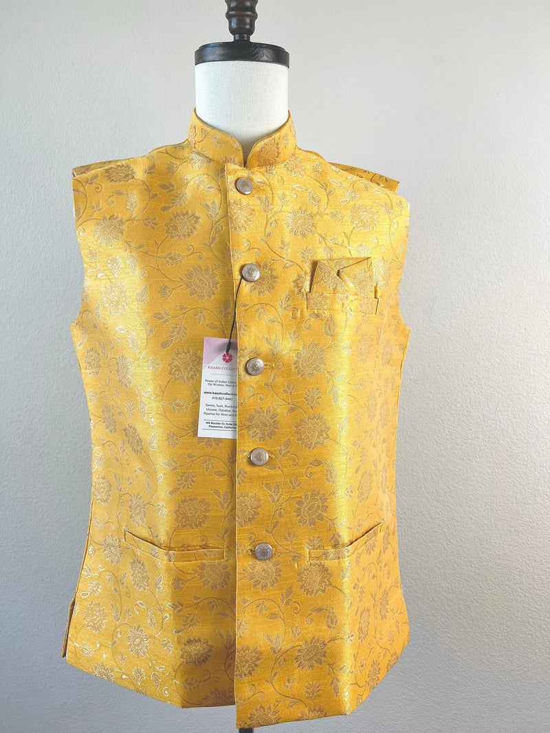 Designer Light Yellow Color Modi Nehru Jacket For Men in Soft Silk | Jackets for Kurtas | Gift For Him | Indian Wedding Party Wear Jackets - Kaash