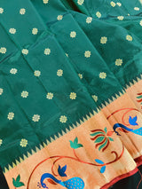 Statement Handwoven Bottle Green Color Paithani Banarasi Soft Silk Saree with Meenakari Work | Banarasi Soft Saree | Paithani Silk Sarees