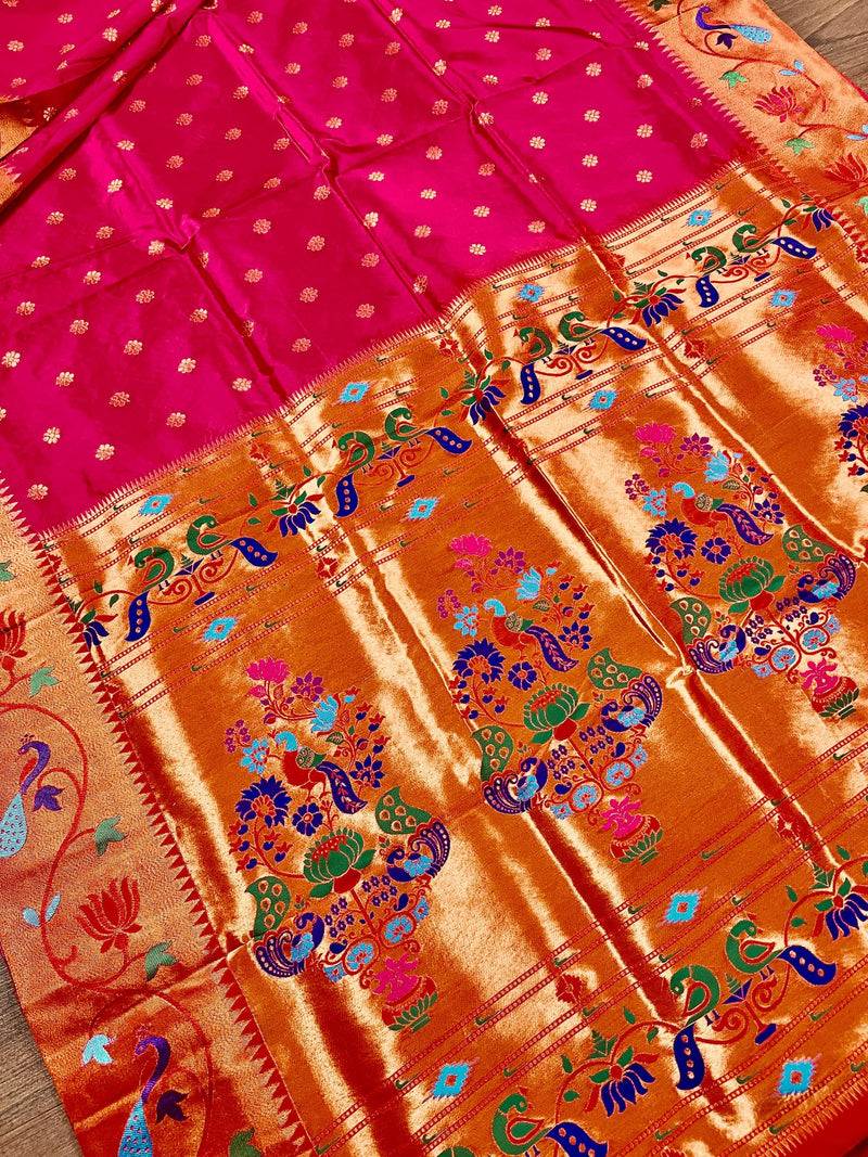 Rani Pink and Red Combination Paithani Banarasi Soft Silk Saree with Copper Zari and 1Meenakari Work | Banarasi Soft Saree | Paithani Saree