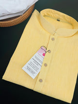 Canary Yellow Color Premium Pure Linen Cotton Kurta Pajama Set for Men | Cotton Men Kurtas | Pastel Yellow Color Kurta | Kurta for Haldi - Kaash