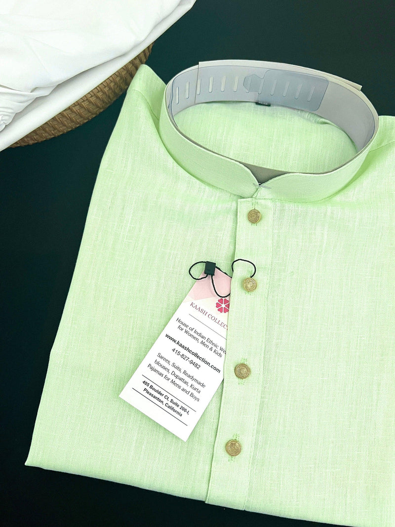 Light Green Color Premium Pure Linen Cotton Kurta Pajama Set for Men | Cotton Men Kurtas | Green Color Kurta | Soft Kurta for Men - Kaash