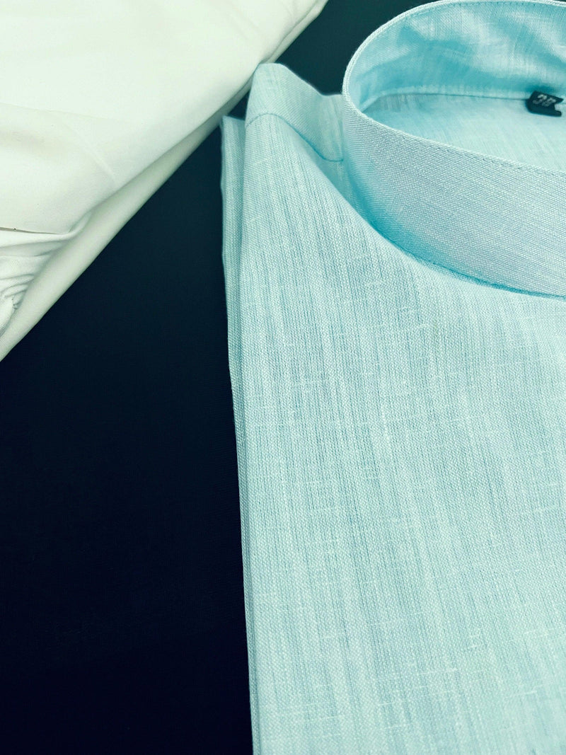 Pastel Sea Blue Color Premium Pure Linen Cotton Kurta Pajama Set for Men | Cotton Men Kurtas | Light Blue Color Kurta | Soft Kurta for Men - Kaash