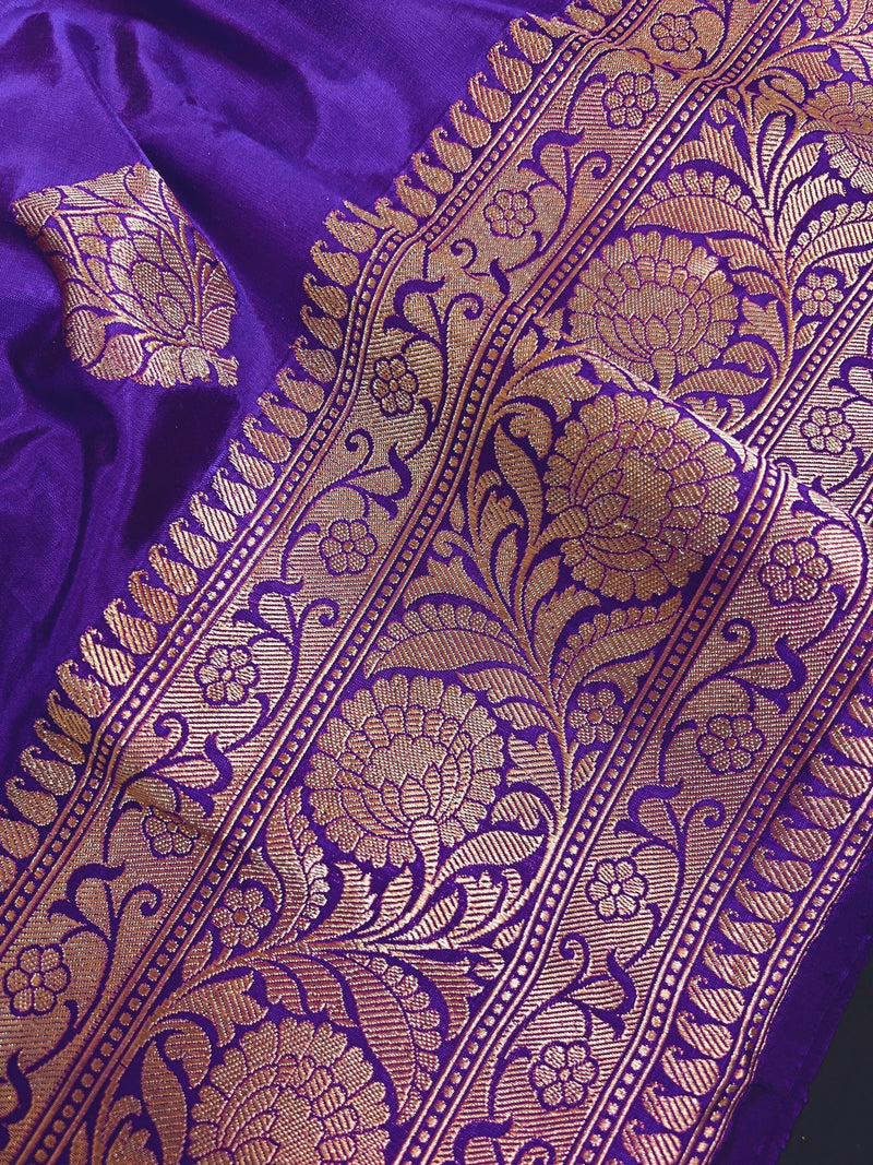 Purple Color Pure Banarasi Katan Silk Saree with Copper Zari | Banarasi Silk Saree | Handwoven Sarees | SILK Mark Certified Saree