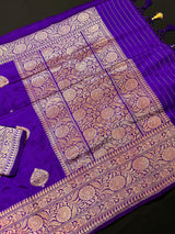 Purple Color Pure Banarasi Katan Silk Saree with Copper Zari | Banarasi Silk Saree | Handwoven Sarees | SILK Mark Certified Saree