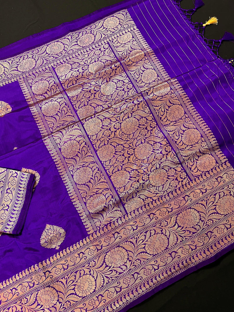 Purple Color Pure Banarasi Katan Silk Saree with Copper Zari | Banarasi Silk Saree | Handwoven Sarees | SILK Mark Certified Saree