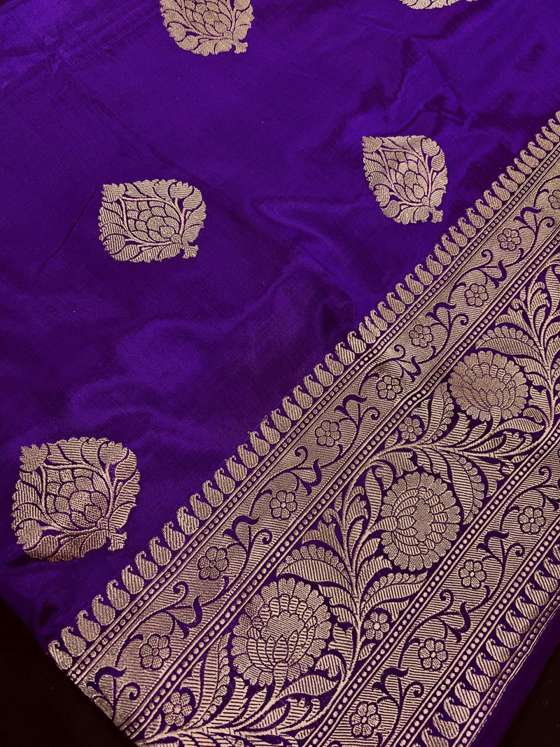 Purple Color Pure Banarasi Katan Silk Saree with Copper Zari | Banarasi Silk Saree | Handwoven Sarees | SILK Mark Certified Saree