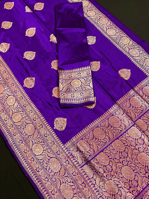 Purple Color Pure Banarasi Katan Silk Saree with Copper Zari | Banarasi Silk Saree | Handwoven Sarees | SILK Mark Certified Saree