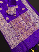 Purple Color Pure Banarasi Katan Silk Saree with Copper Zari | Banarasi Silk Saree | Handwoven Sarees | SILK Mark Certified Saree