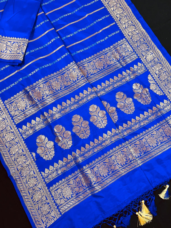 Royal Blue Color Pure Banarasi Katan Silk Saree with Copper and Sliver Zari | SILK Mark Certified