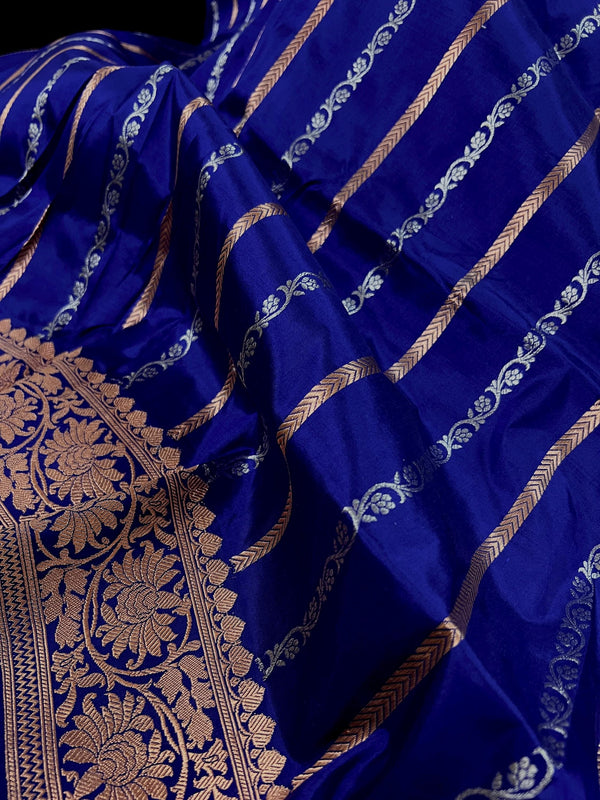 Blue Pure Banarasi Katan Silk Saree with Copper and Sliver Zari | SILK Mark Certified