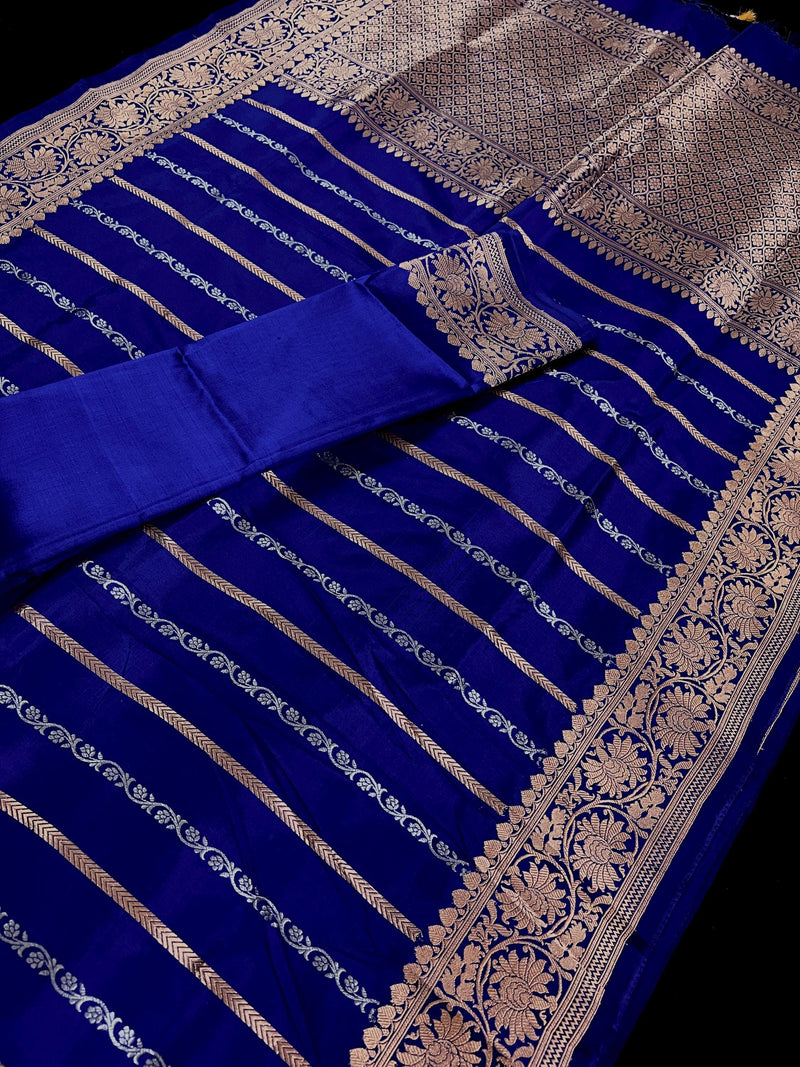 Blue Pure Banarasi Katan Silk Saree with Copper and Sliver Zari | SILK Mark Certified