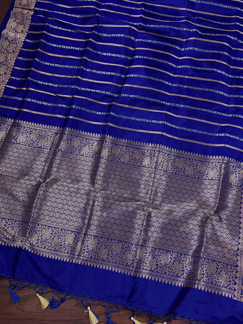 Blue Pure Banarasi Katan Silk Saree with Copper and Sliver Zari | SILK Mark Certified