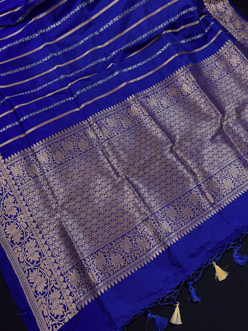 Blue Pure Banarasi Katan Silk Saree with Copper and Sliver Zari | SILK Mark Certified