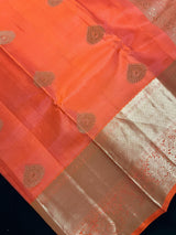 Peach Orange Pure Kanjivaram Silk Saree | Muted Gold Zari Weave Handwoven Pure Silk Sarees | SILK MARK CERTIFIED | Ships from California