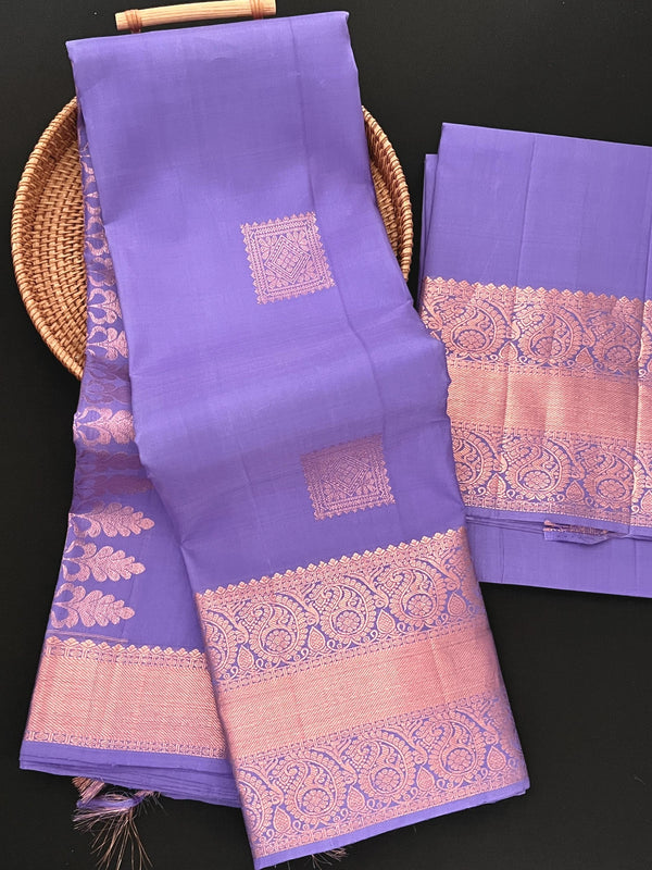 Lavender Pure Kanjivaram Silk Saree with Copper Zari Weave Handwoven Pure Silk Sarees | SILK MARK CERTIFIED | Ships from California