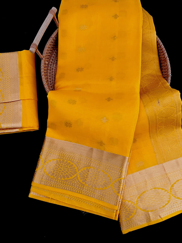 Yellow Gold Pure Soft Kanjivaram Silk Saree - Muted Copper Color Zari - Heirloom Kanchipuram Pure Soft Silk Sari -  SILK MARK CERTIFIED