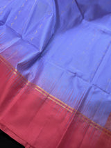 Lavender Pure Kanjivaram Soft Silk Handloom Saree with Onion Pink Pallu and Blouse | Muted Zari Work | SILK MARK CERTIFIED