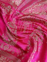 Wine and Hot Pink Color Soft Mashru Silk handloom Saree with Gold Zari Branches and Sliver Flower | Banarasi Mashru Silk Saree