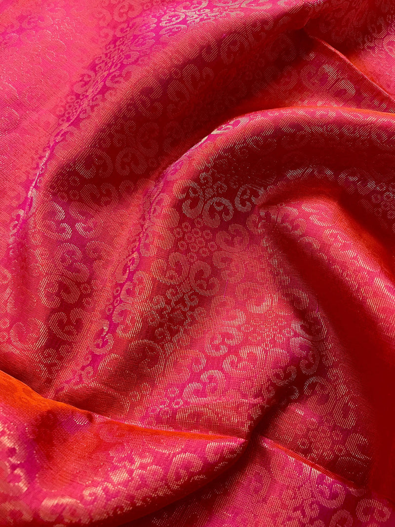 Blue and Peach Pink Pure Soft Kanjivaram Silk Saree - Muted Gold Color Zari - Heirloom Kanchipuram Pure Silk  -  SILK MARK CERTIFIED