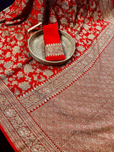 Red Color Pure Khaddi Georgette Banarasi Silk Saree - Antique Zari Weave  - SILK MARK CERTIFIED