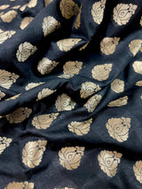 Black with Blue Color Traditional Banarasi Silk Handloom Saree with Wide Border | Meenakari and Satin Patta Border |  Floral Saree