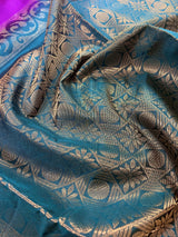 Purple Pure Kanjivaram Soft Silk Handloom Saree with Teal Green Pallu and Blouse | Muted Zari Work | SILK MARK CERTIFIED