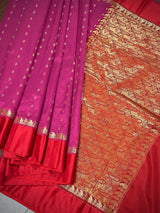 Statement Designer Plum with Red border and Pallu Saree -  Banarasi Silk Saree - Soft Silk Saree - Gift For Her