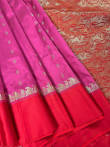 Statement Designer Plum with Red border and Pallu Saree -  Banarasi Silk Saree - Soft Silk Saree - Gift For Her