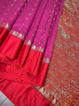 Statement Designer Plum with Red border and Pallu Saree -  Banarasi Silk Saree - Soft Silk Saree - Gift For Her