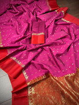 Statement Designer Plum with Red border and Pallu Saree -  Banarasi Silk Saree - Soft Silk Saree - Gift For Her